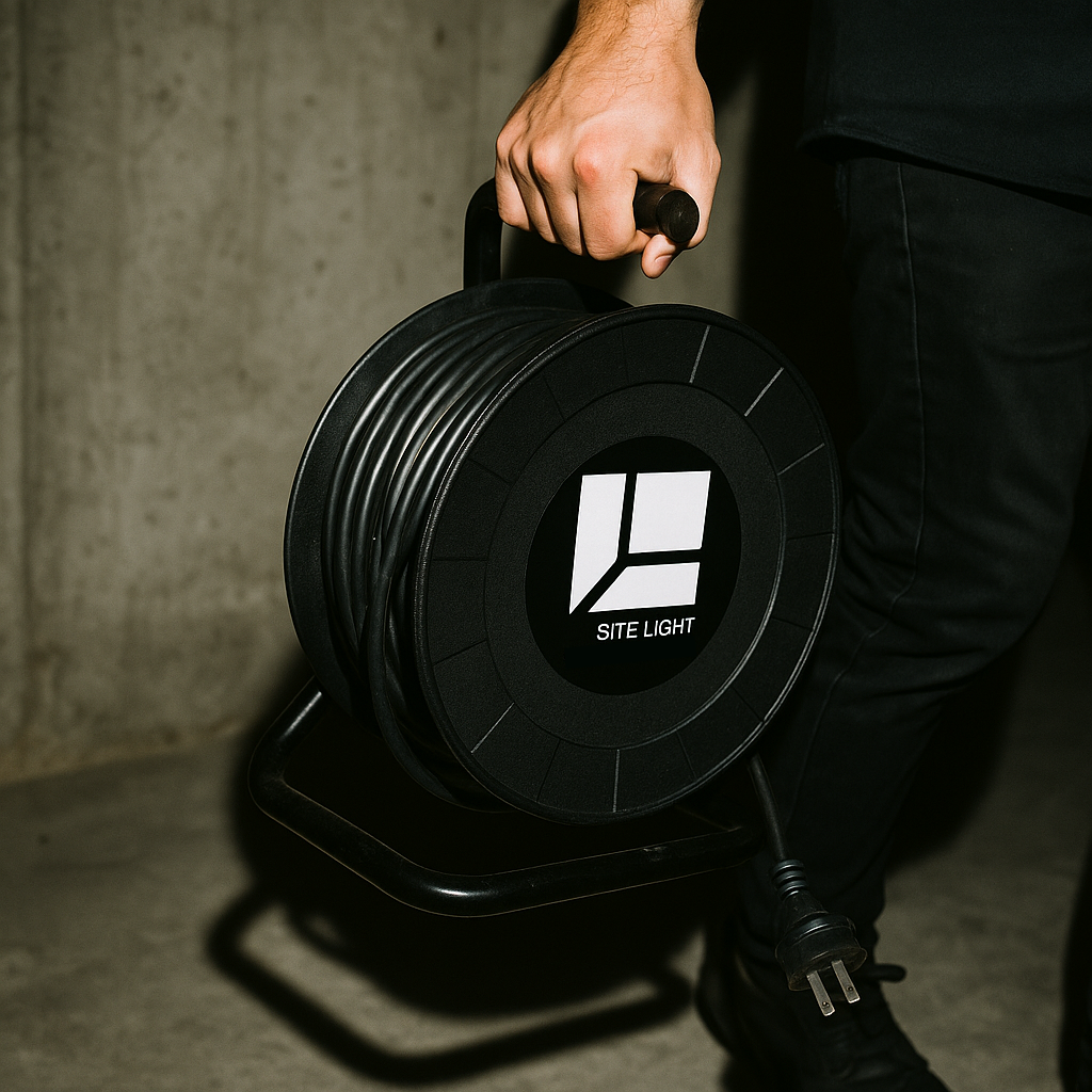 site light cable on portable drum 